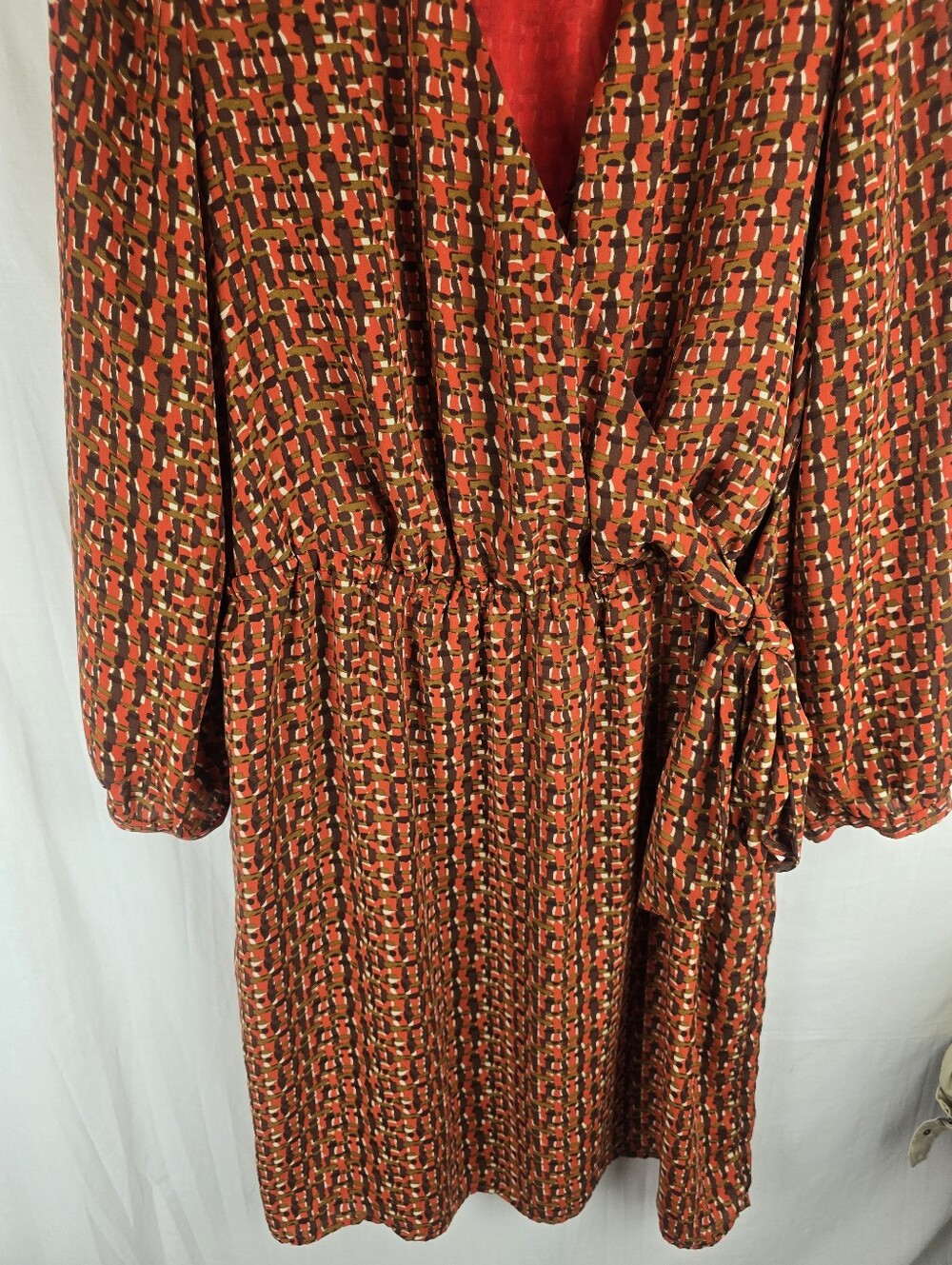 Lands End Orange Multi-Color Long Sleeve Wrap Dress Sz 16W - Picture 3 of 10
